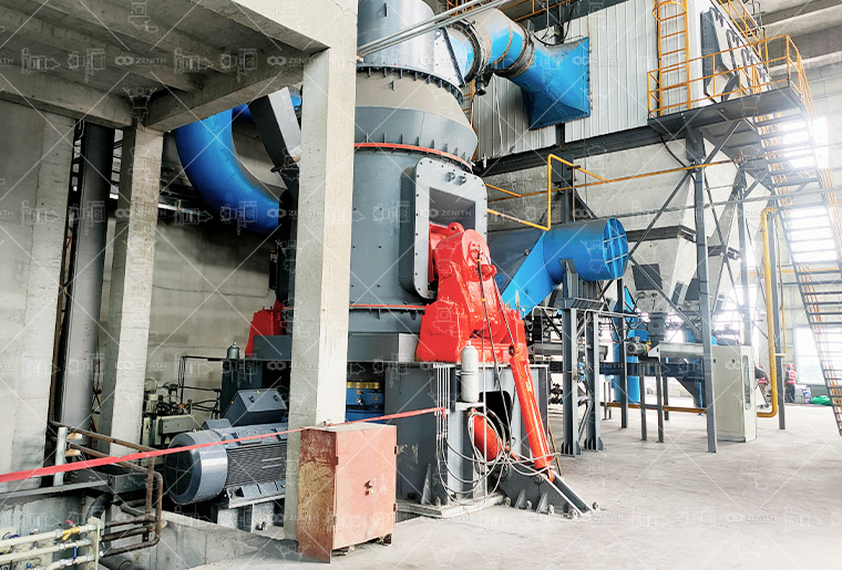 Technical cross-sectional diagram of an LM Vertical Grinding Mill showing material flow and key components.